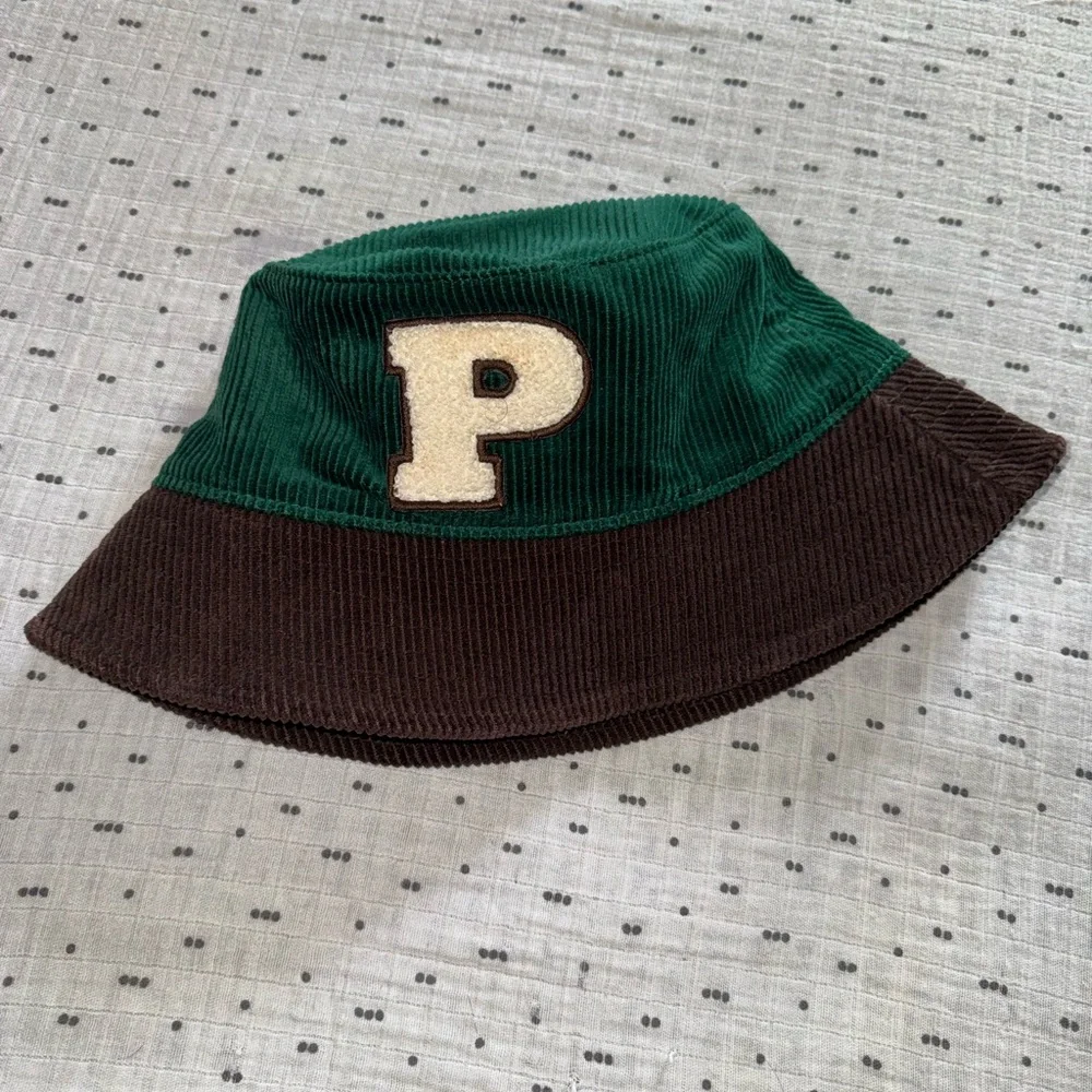 Zara Green and Brown Corduroy Bucket Hat with Patch